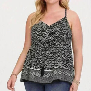 Torrid Black White Polka Dot Boarder Print Challis Cami 1 1X 14/16